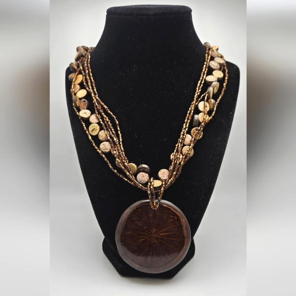 ๐ข3/$19๐ข Hippie Chic Boho Neutrals Beaded Necklace Large Medallion - Picture 1 of 5